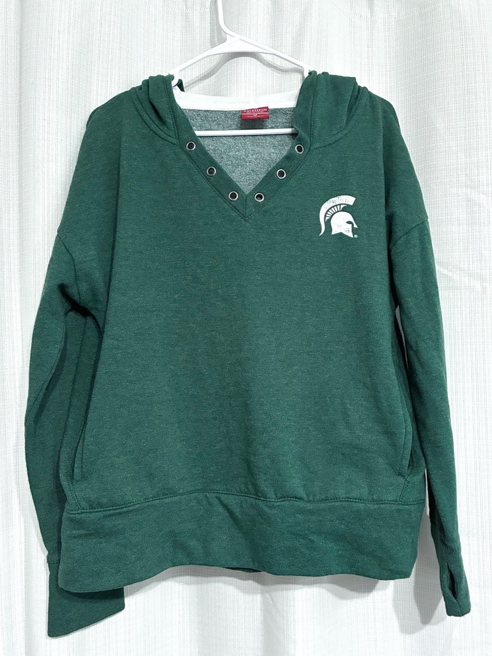 Colosseum Dark Green V-Neck Hoodie with White Spartan Logo